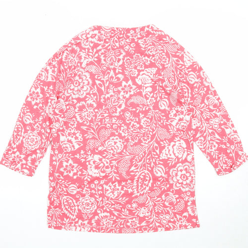 Marks and Spencer Womens Pink Floral Polyester Basic Blouse Size 8 Round Neck
