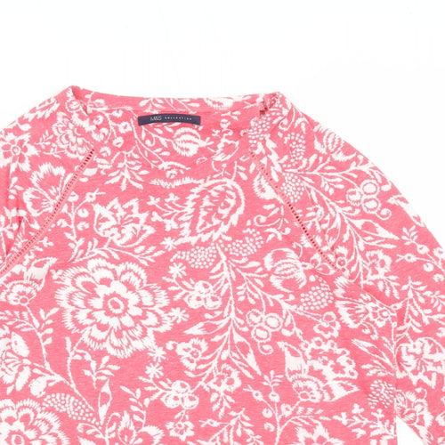Marks and Spencer Womens Pink Floral Polyester Basic Blouse Size 8 Round Neck