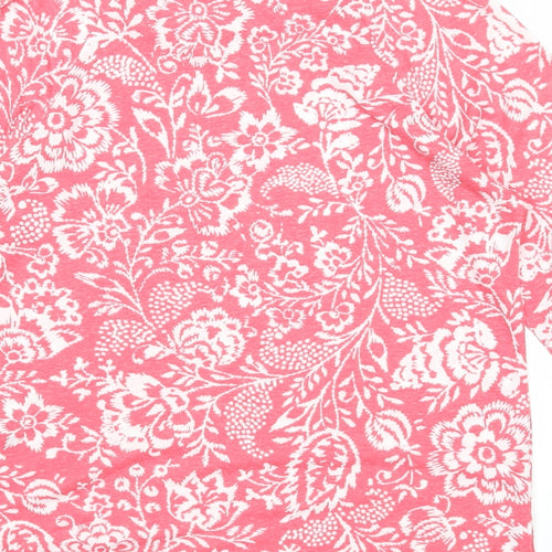 Marks and Spencer Womens Pink Floral Polyester Basic Blouse Size 8 Round Neck