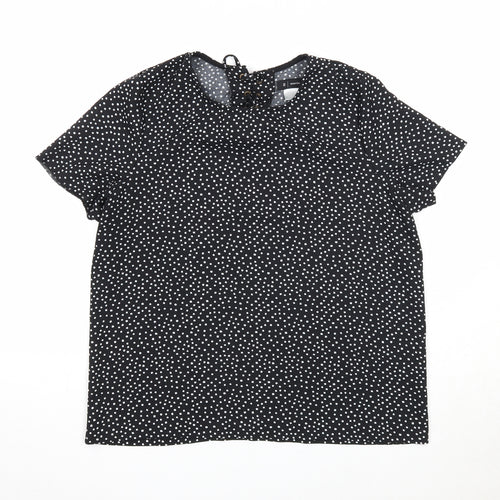 Essentiel Womens Black Polka Dot Polyester Basic T-Shirt Size 12 Round Neck