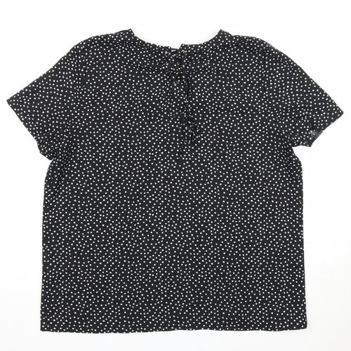 Essentiel Womens Black Polka Dot Polyester Basic T-Shirt Size 12 Round Neck