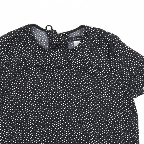 Essentiel Womens Black Polka Dot Polyester Basic T-Shirt Size 12 Round Neck
