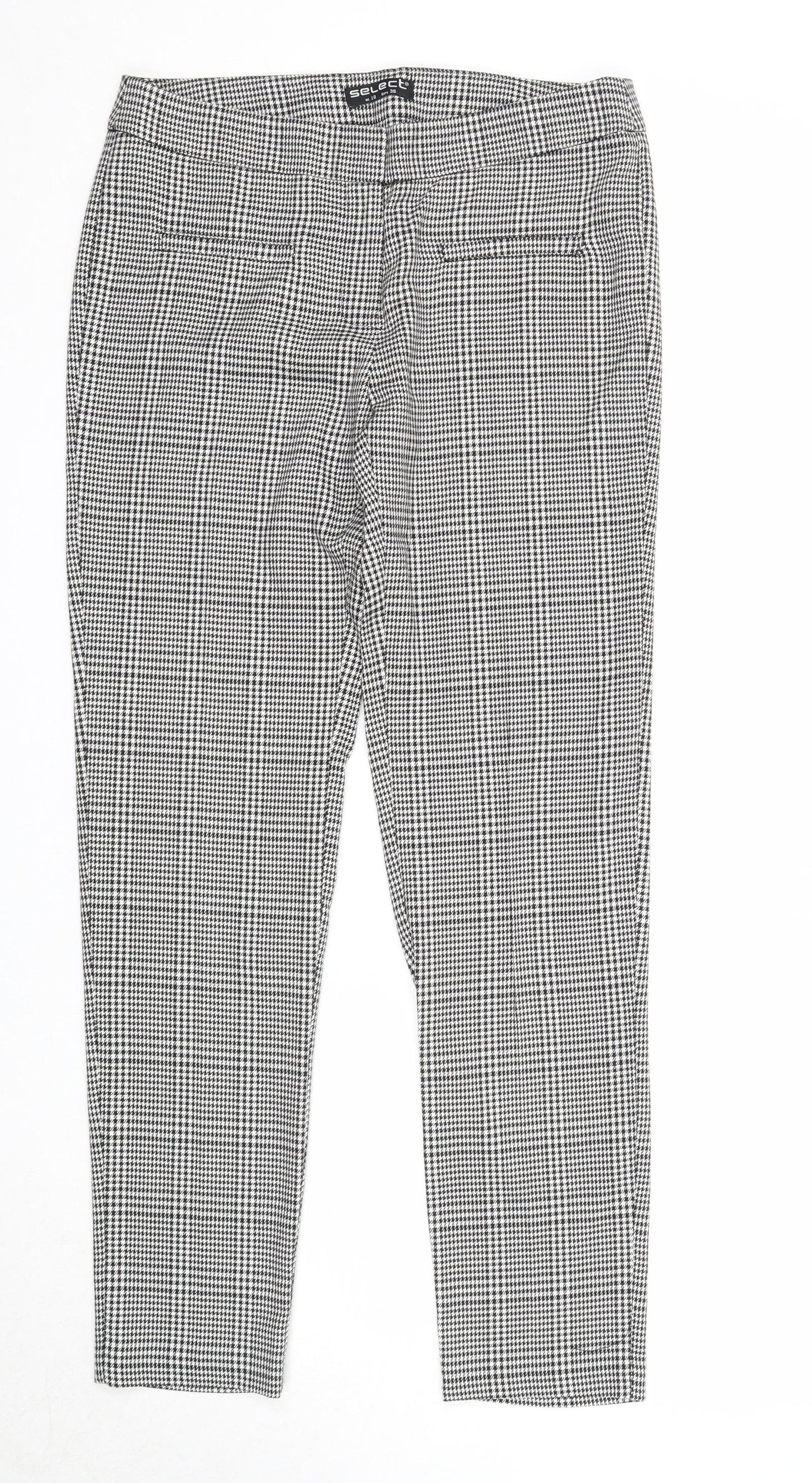 Select Womens Grey Plaid Polyester Capri Trousers Size 10 Regular Zip