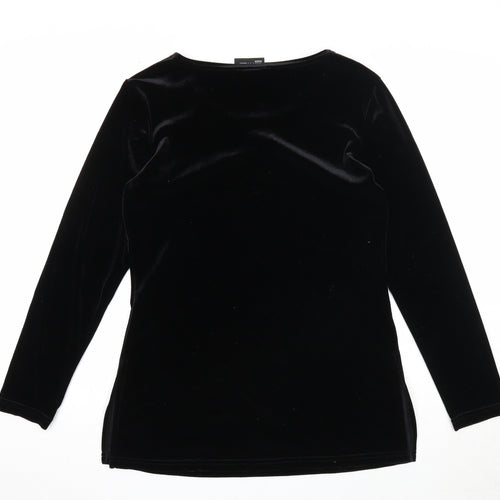 Mila Paoli Womens Black Geometric Polyester Basic Blouse Size 12 Round Neck