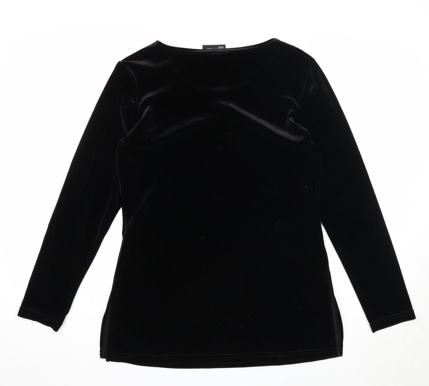 Mila Paoli Womens Black Geometric Polyester Basic Blouse Size 12 Round Neck