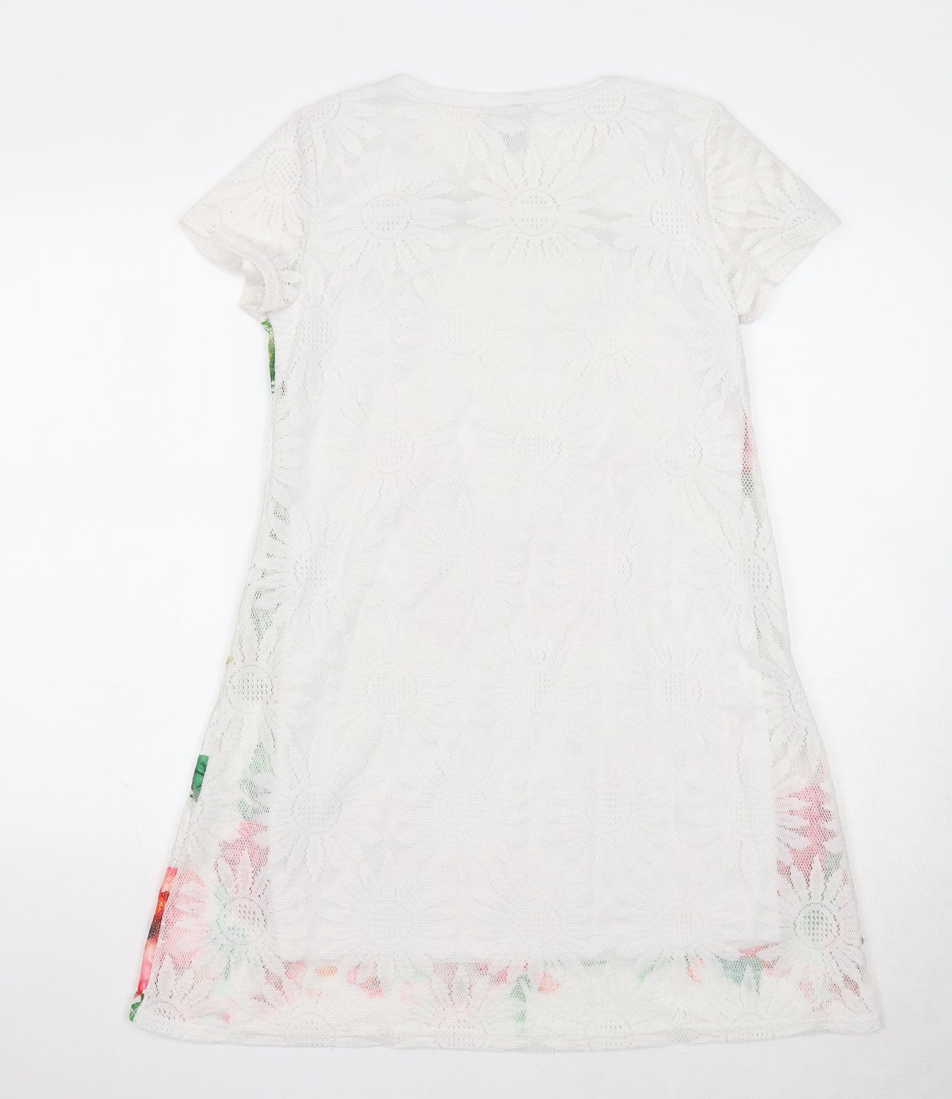 Izabel London Womens White Floral Polyester T-Shirt Dress Size 8 Round Neck Pullover