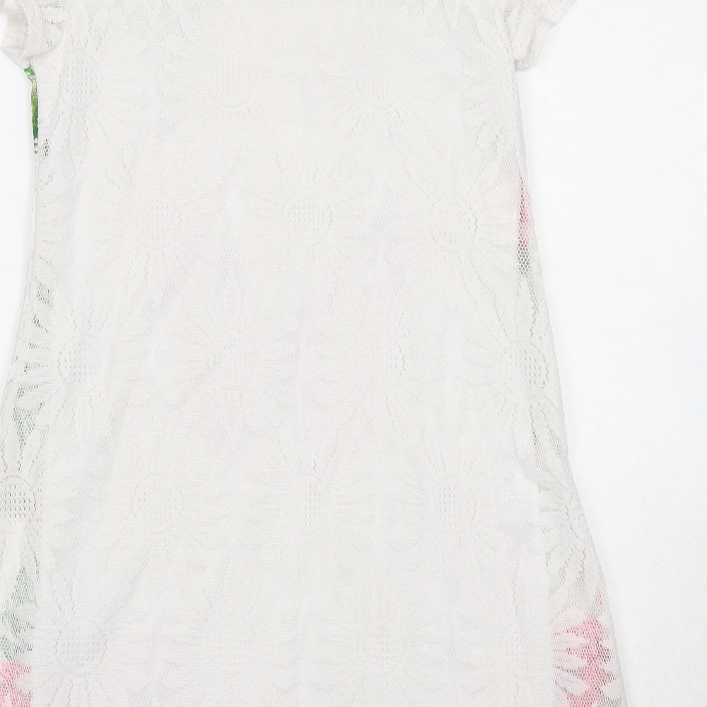 Izabel London Womens White Floral Polyester T-Shirt Dress Size 8 Round Neck Pullover