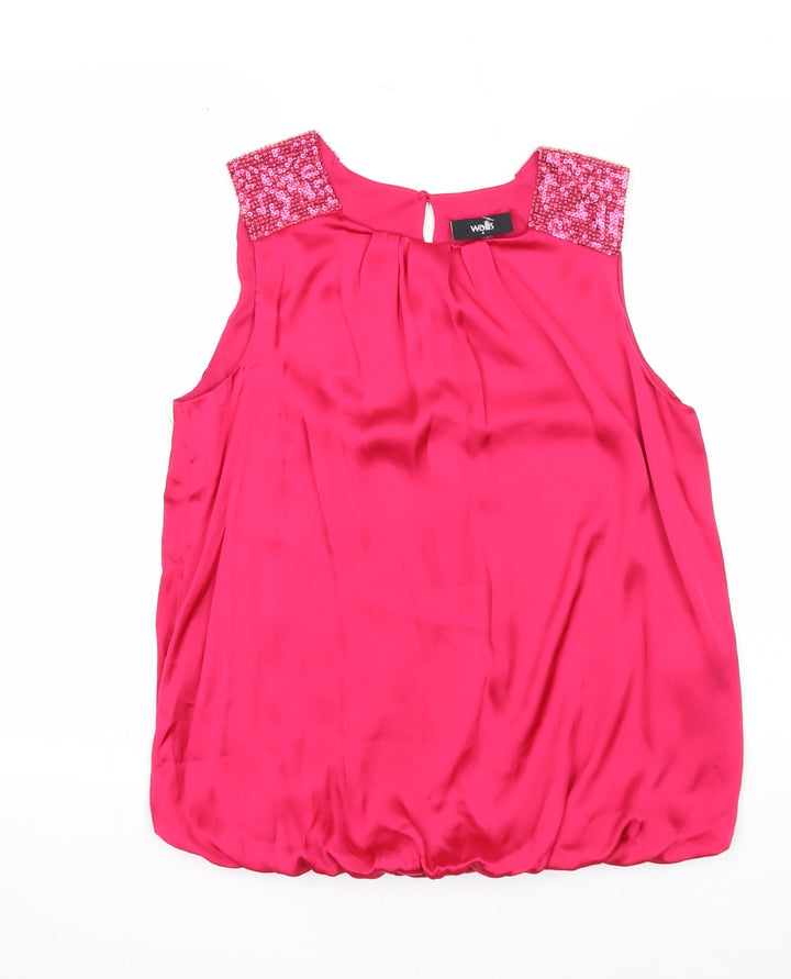Wallis Womens Pink Polyester Basic Blouse Size S Round Neck
