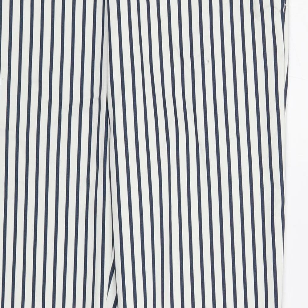 H&M Womens Blue Striped Cotton Trousers Size 8 Regular Zip