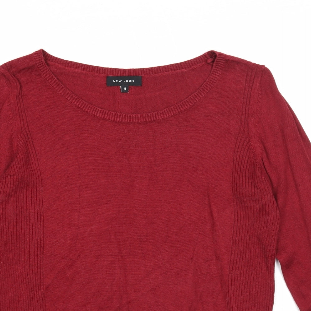 New Look Womens Red Round Neck Viscose Pullover Jumper Size 12