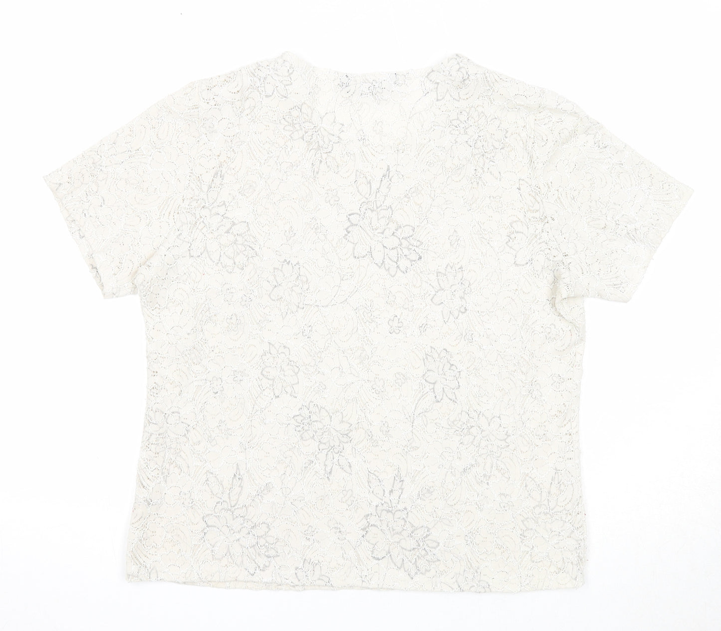 Bonmarché Womens Ivory Floral Nylon Basic T-Shirt Size M Round Neck
