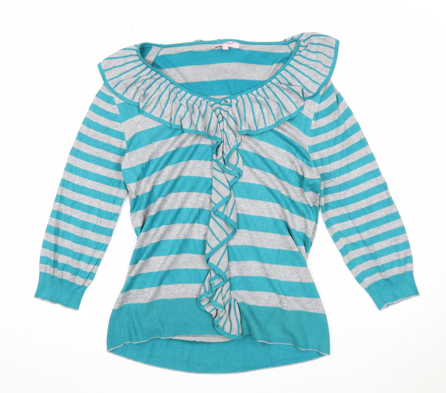 Per Una Womens Blue V-Neck Striped Viscose Pullover Jumper Size 16
