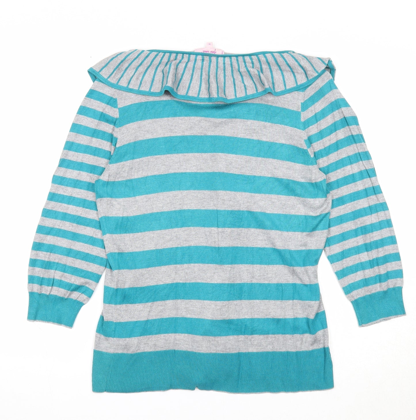 Per Una Womens Blue V-Neck Striped Viscose Pullover Jumper Size 16