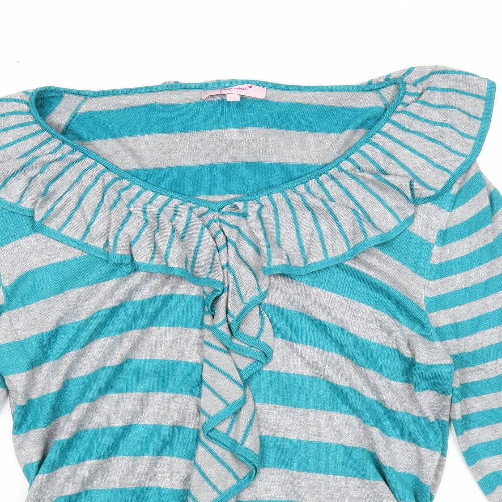 Per Una Womens Blue V-Neck Striped Viscose Pullover Jumper Size 16