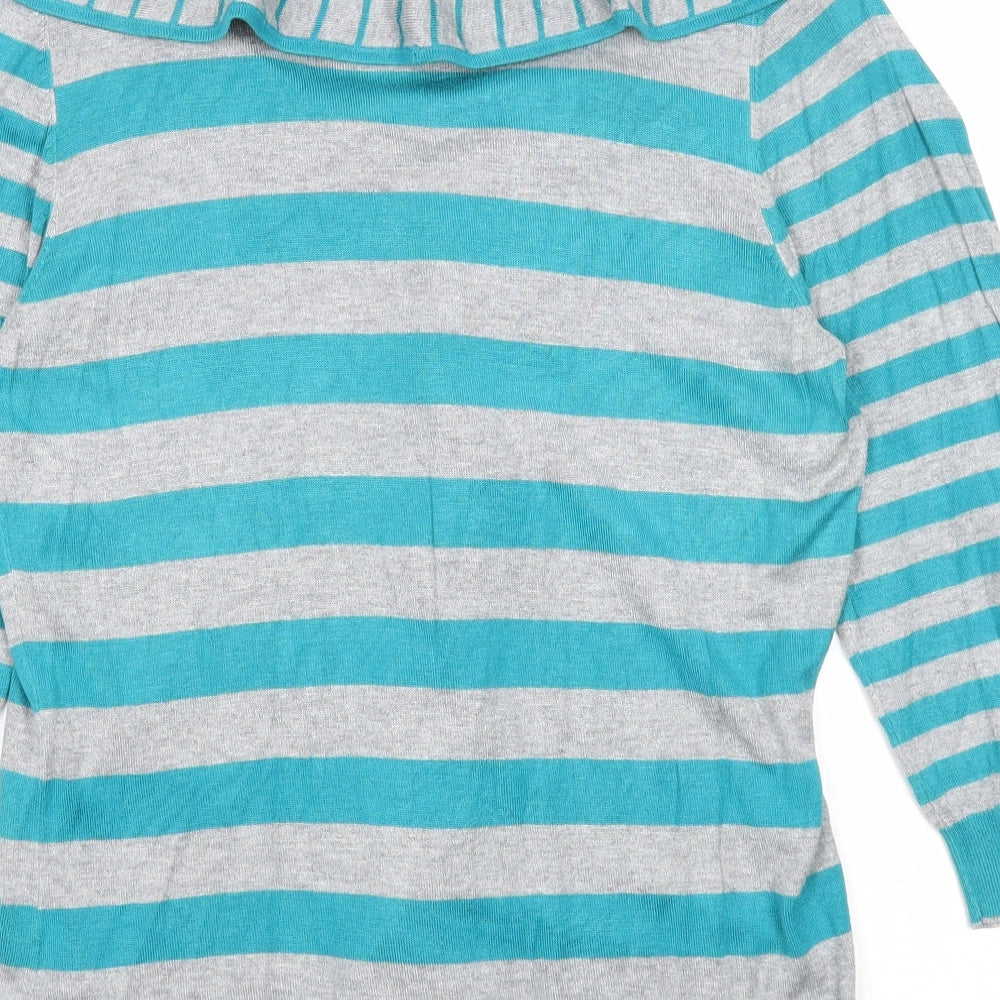 Per Una Womens Blue V-Neck Striped Viscose Pullover Jumper Size 16