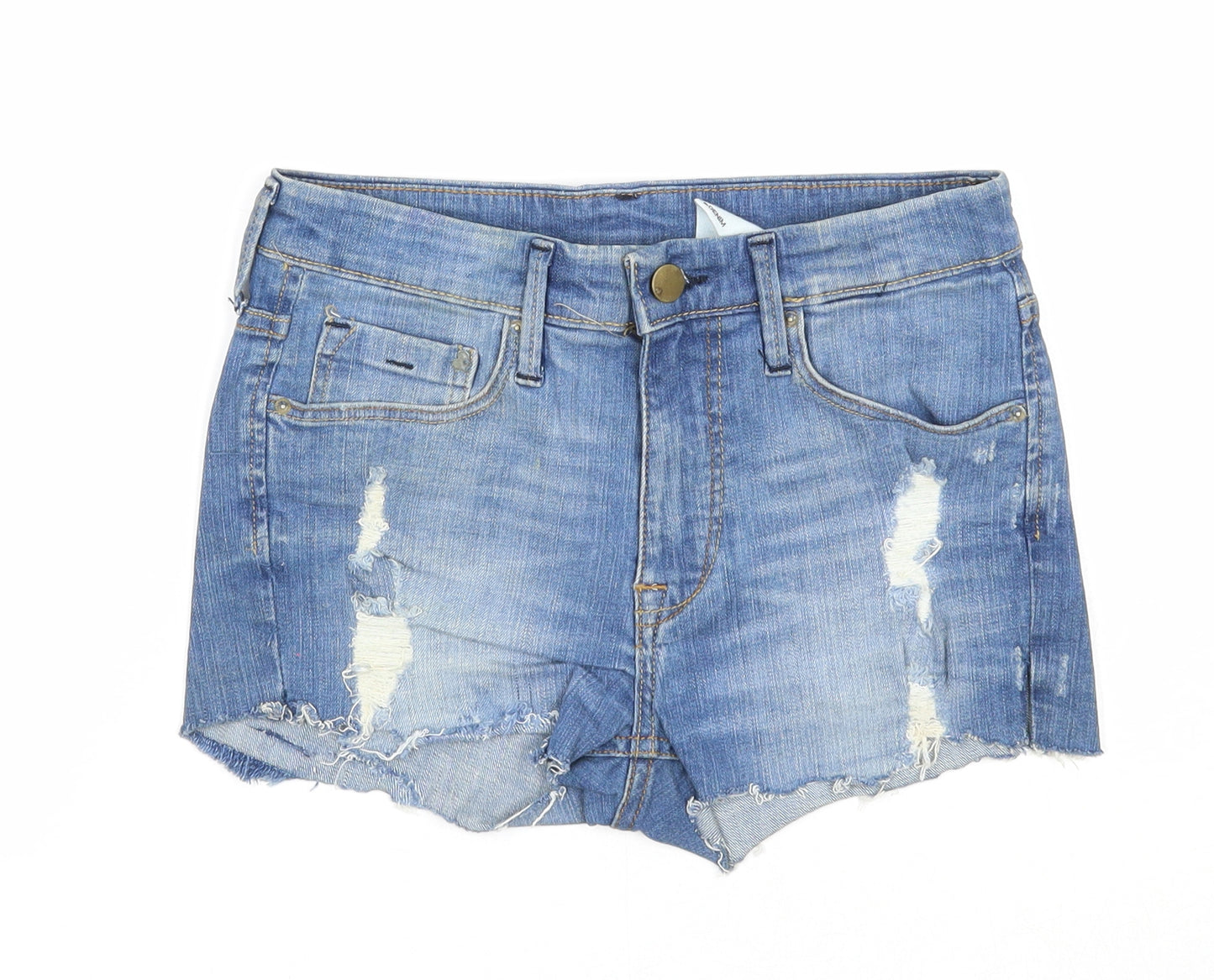 &Denim Womens Blue Cotton Cut-Off Shorts Size 4 Regular Zip