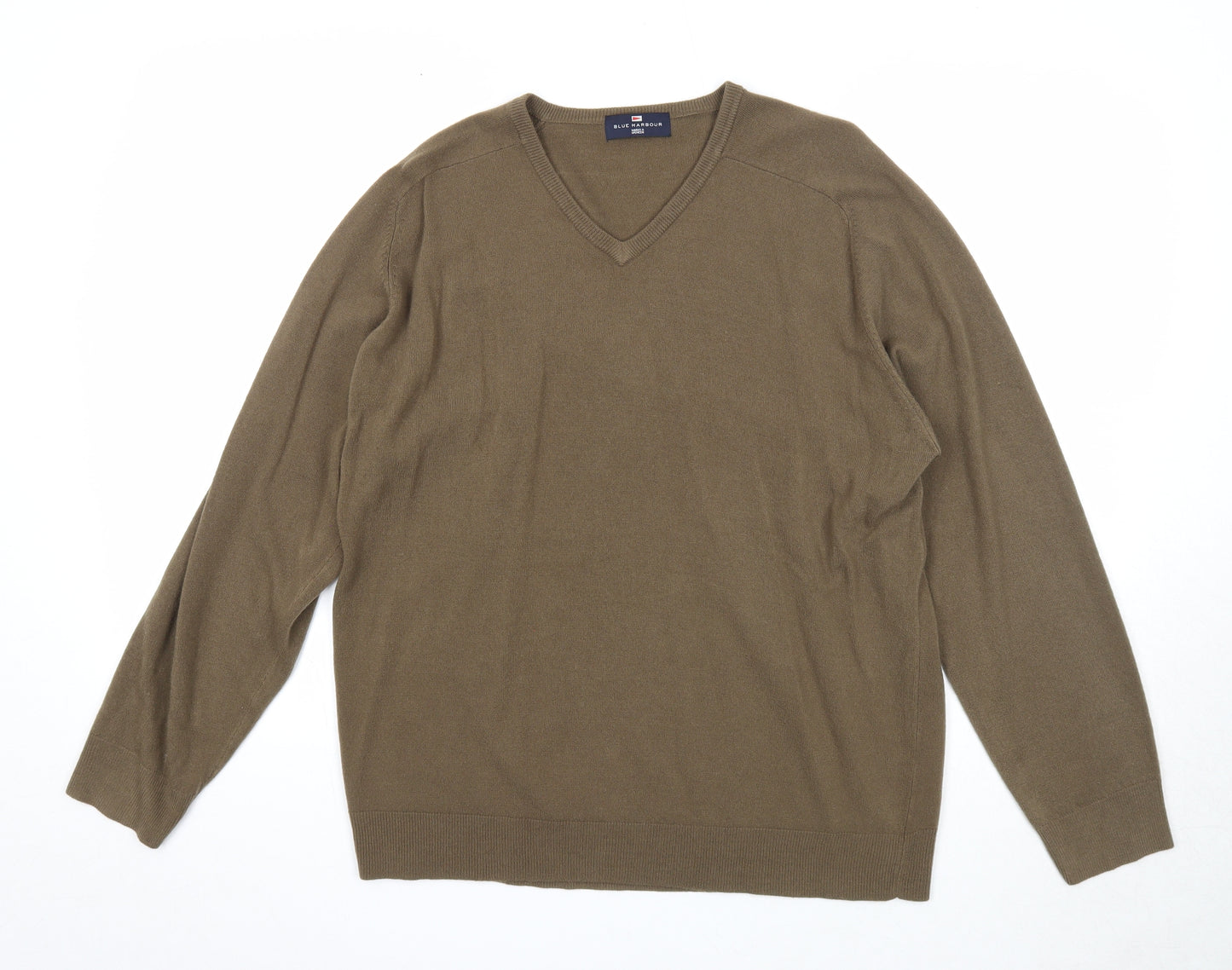 Marks and Spencer Mens Brown V-Neck Acrylic Pullover Jumper Size L Long Sleeve