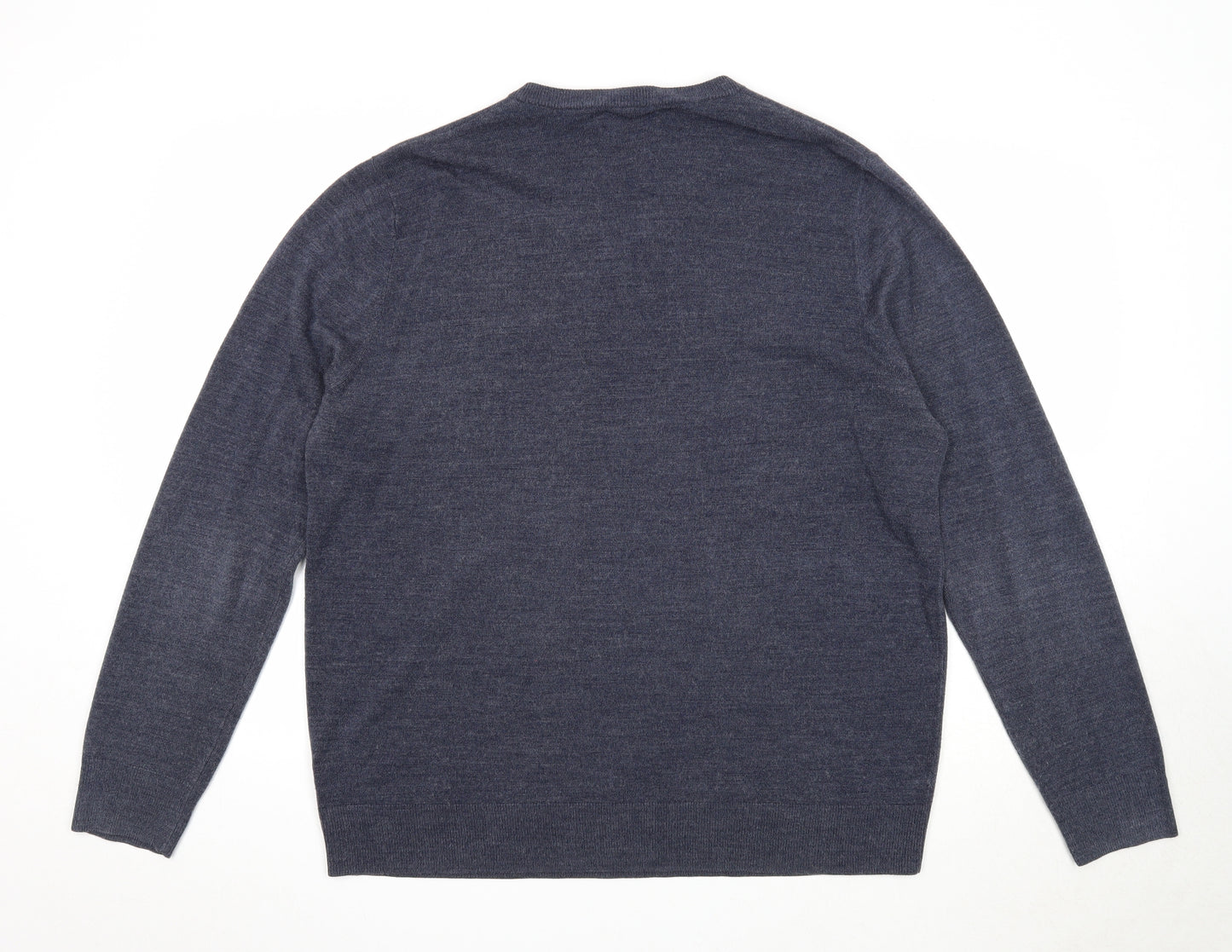 Atlantic Bay Mens Blue V-Neck Acrylic Pullover Jumper Size XL Long Sleeve