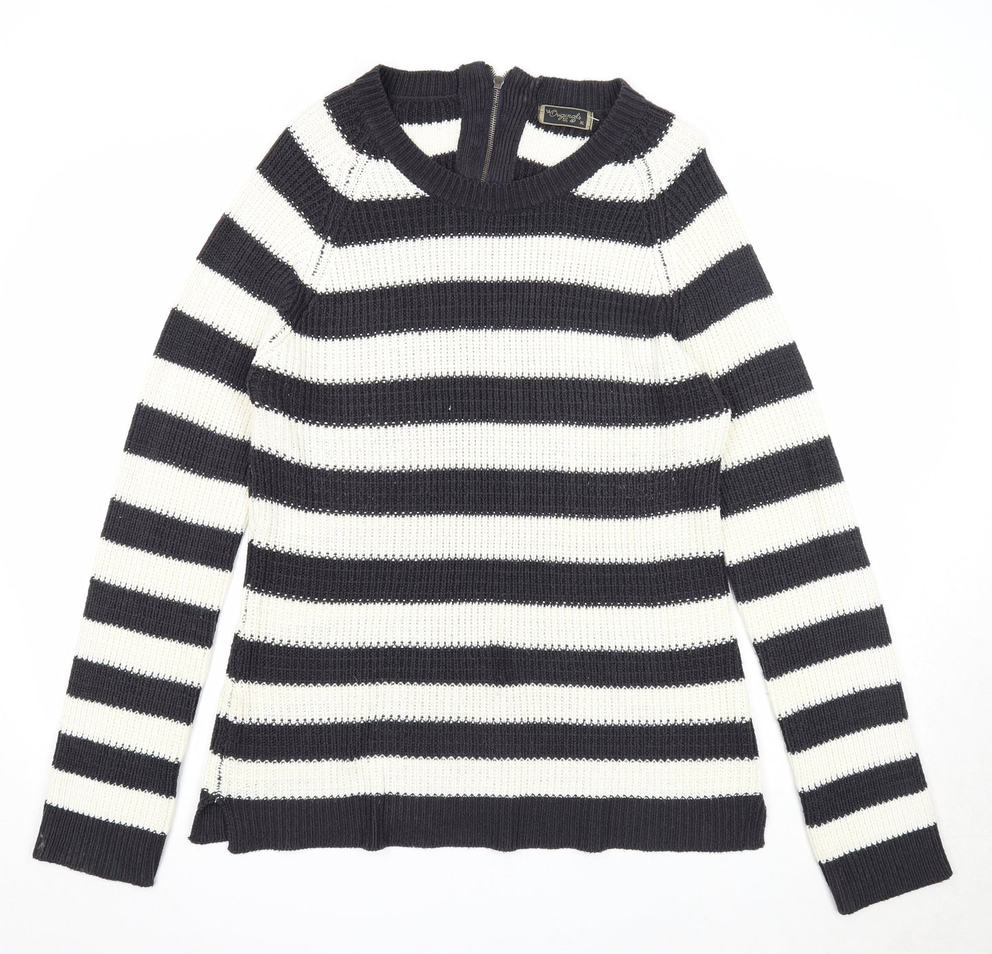 Originals Womens Black Round Neck Herringbone Acrylic Pullover Jumper Size XL