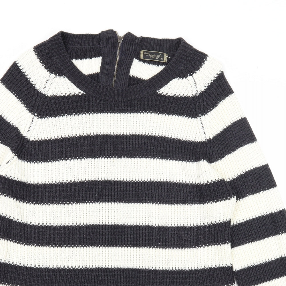 Originals Womens Black Round Neck Herringbone Acrylic Pullover Jumper Size XL
