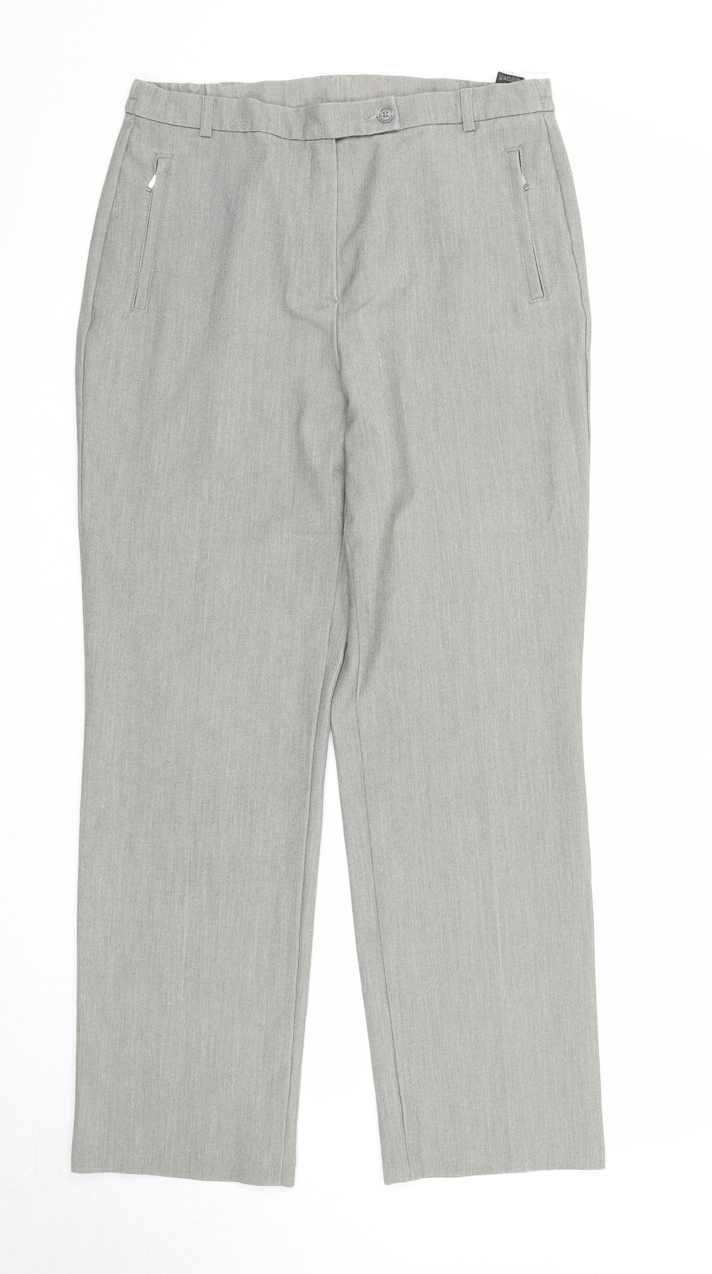 Marks and Spencer Womens Grey Polyester Trousers Size 12 Regular Zip - Zipped Pockets