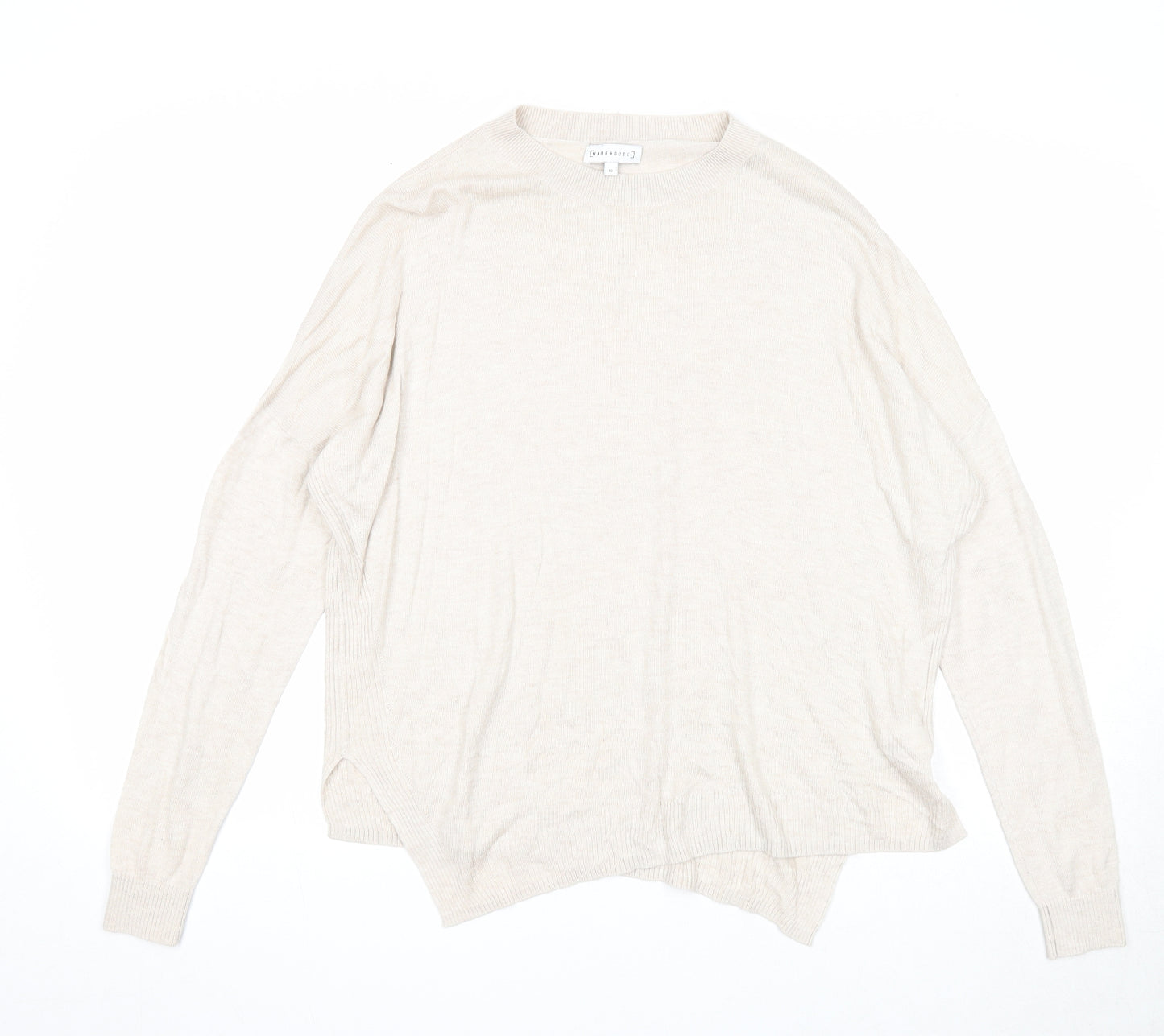 Warehouse Womens Beige Round Neck Modal Pullover Jumper Size 10