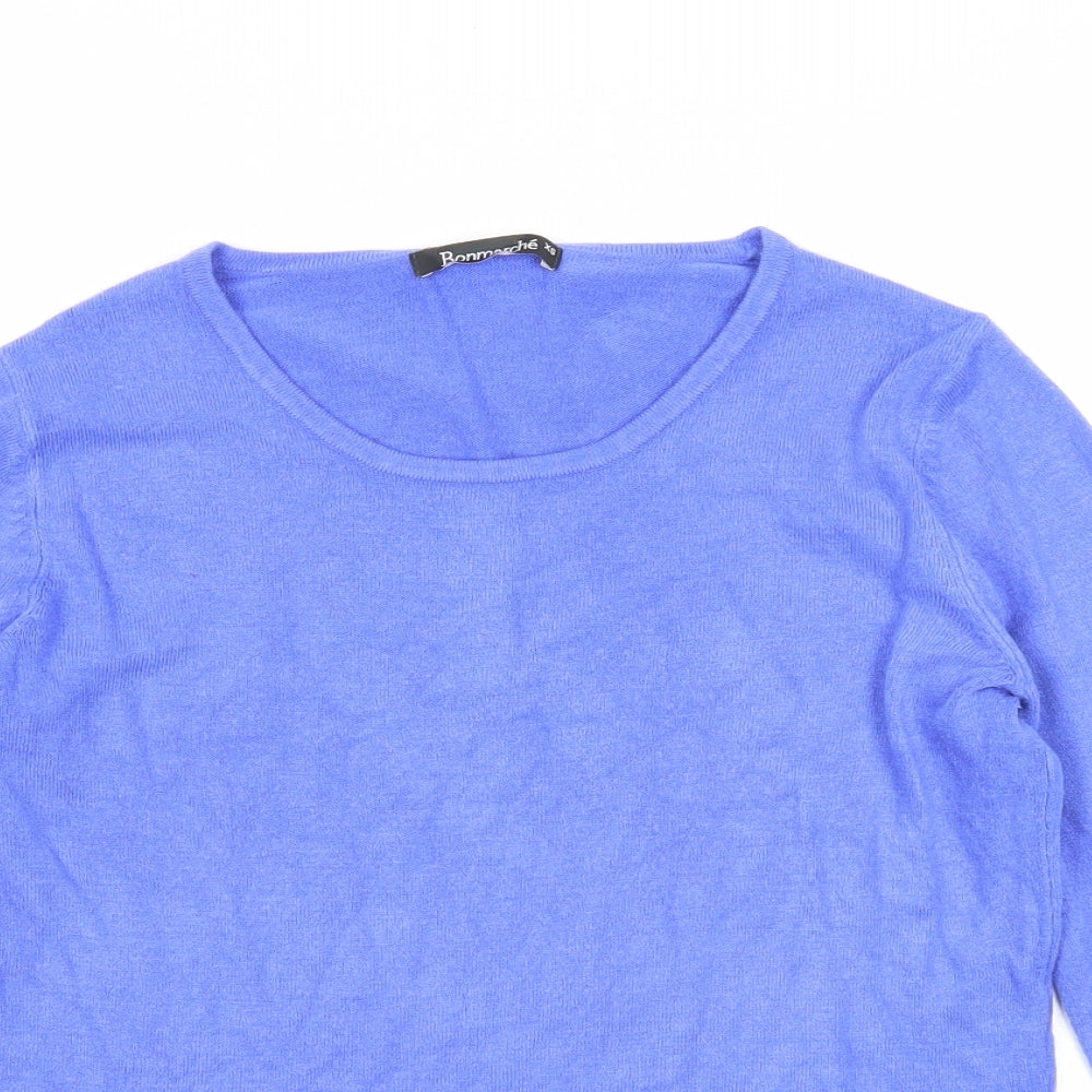 Bonmarché Womens Blue Round Neck Acrylic Pullover Jumper Size XS