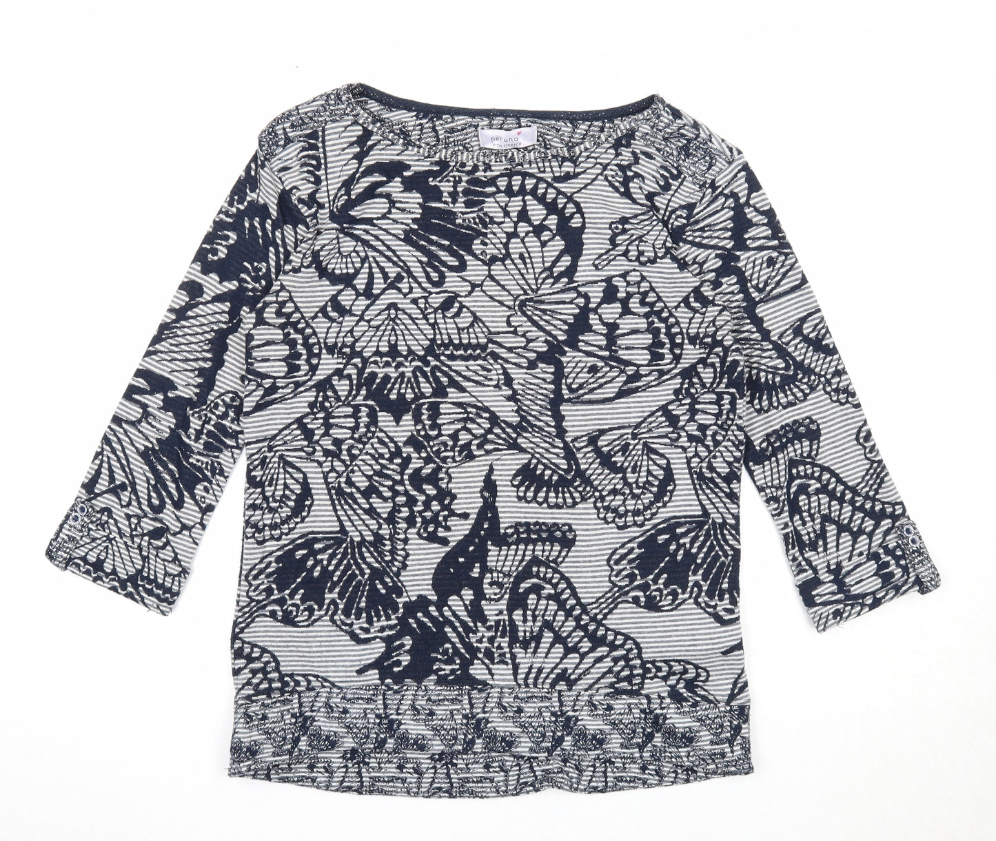 Marks and Spencer Womens Blue Boat Neck Geometric Polyester Pullover Jumper Size 8 - Butterfly