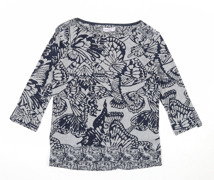 Marks and Spencer Womens Blue Boat Neck Geometric Polyester Pullover Jumper Size 8 - Butterfly