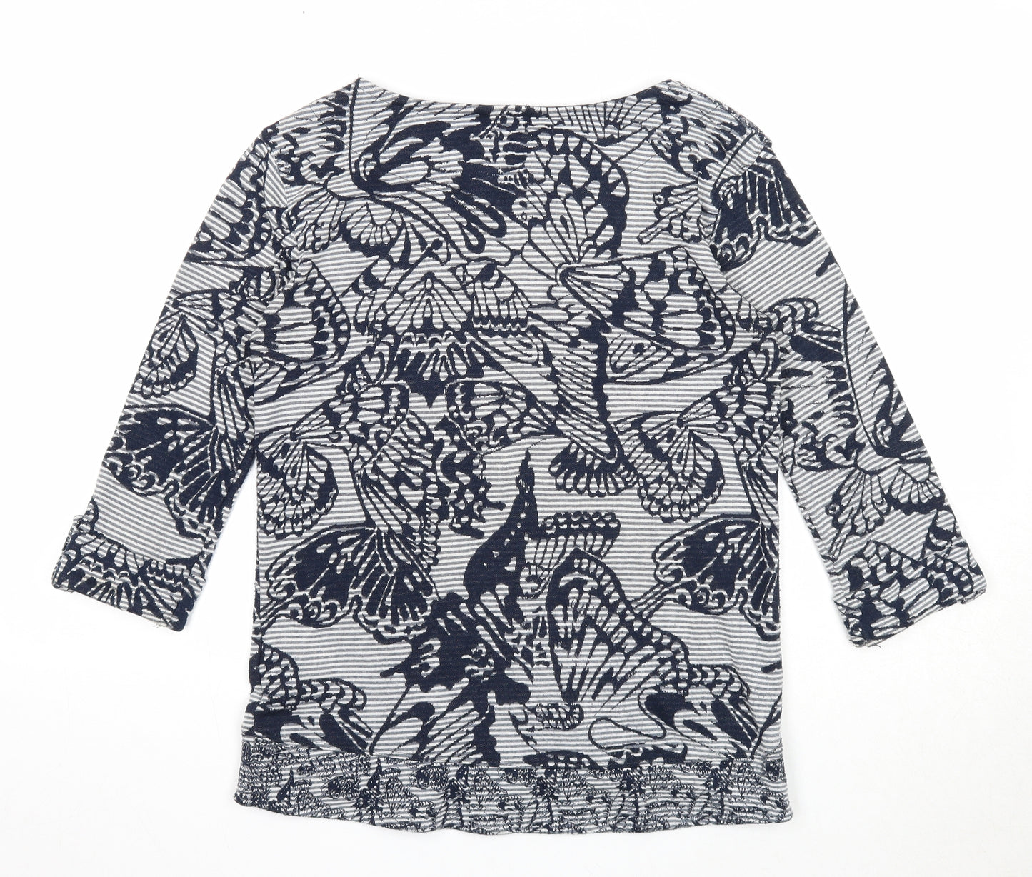 Marks and Spencer Womens Blue Boat Neck Geometric Polyester Pullover Jumper Size 8 - Butterfly