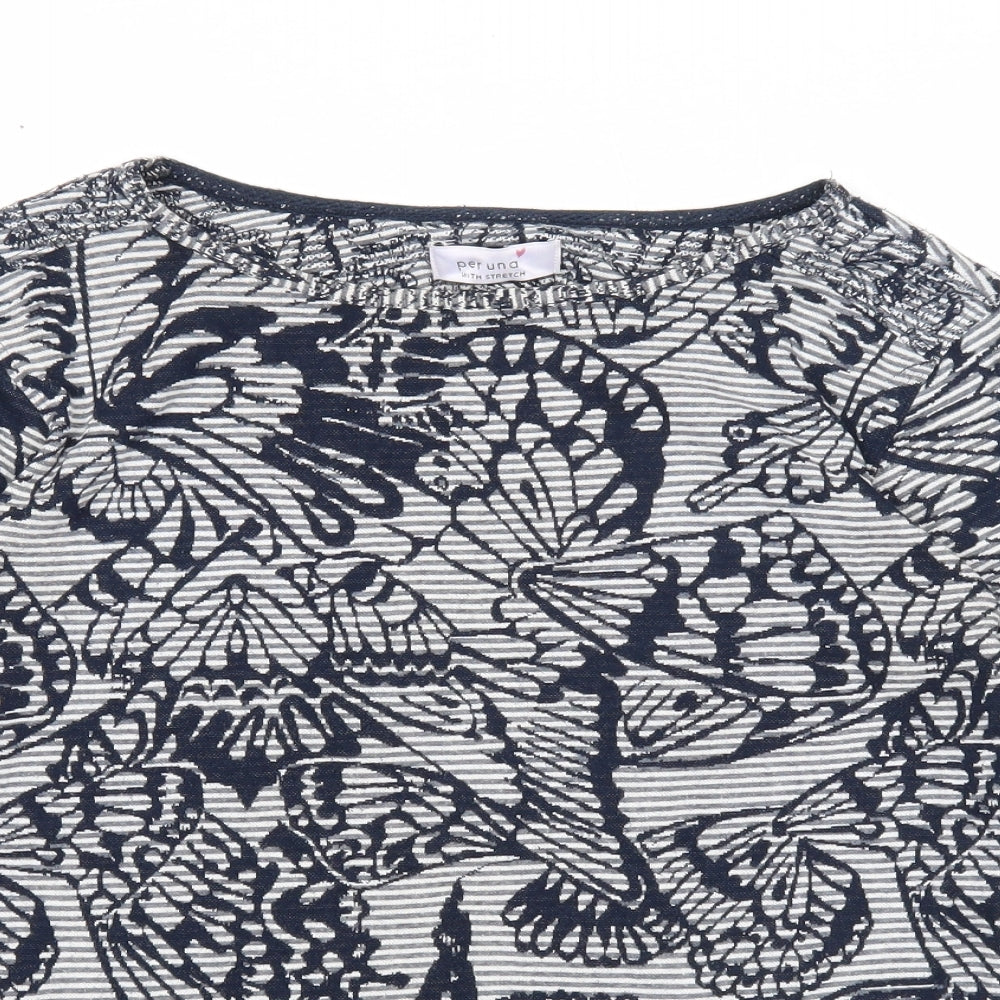 Marks and Spencer Womens Blue Boat Neck Geometric Polyester Pullover Jumper Size 8 - Butterfly