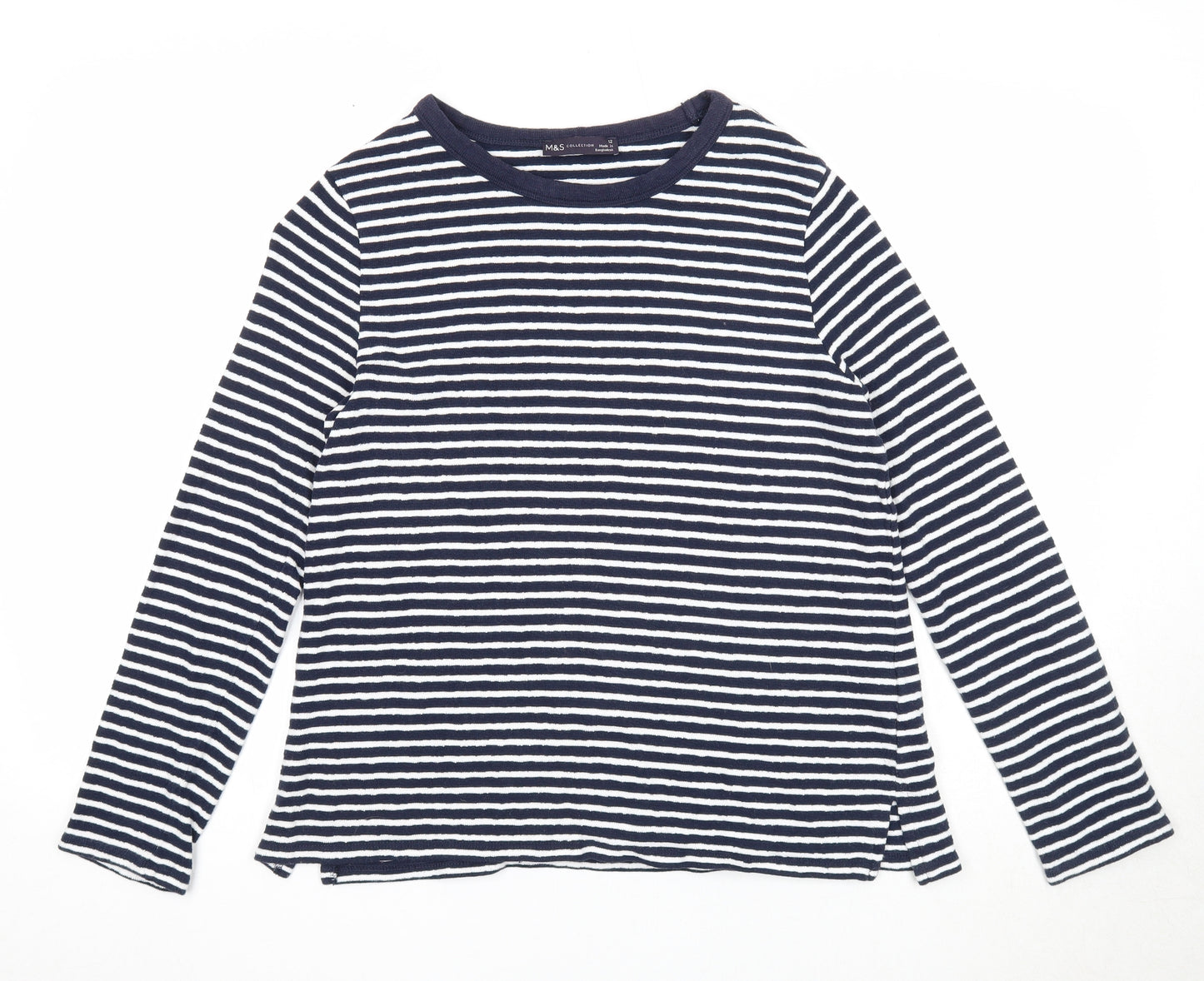 Marks and Spencer Womens Blue Round Neck Striped Cotton Pullover Jumper Size 12