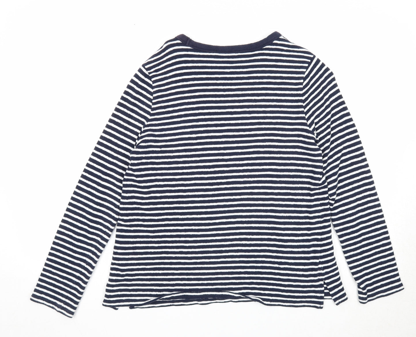Marks and Spencer Womens Blue Round Neck Striped Cotton Pullover Jumper Size 12