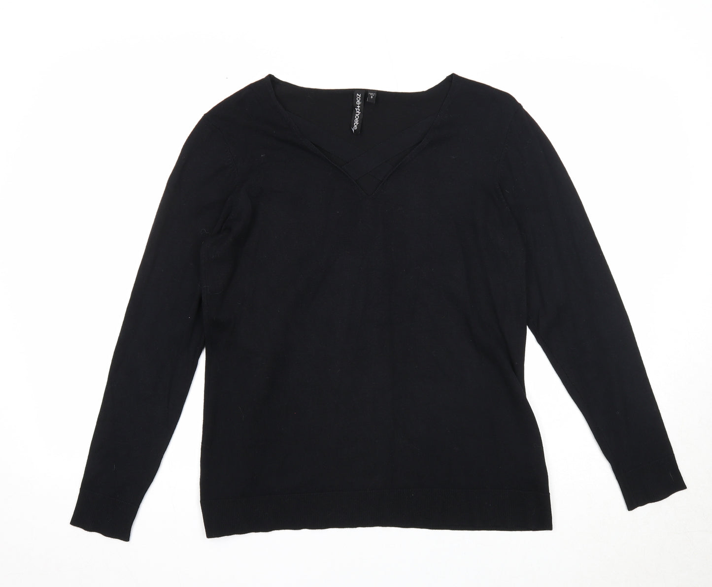 Zoe+Phoebe Womens Black V-Neck Viscose Pullover Jumper Size S