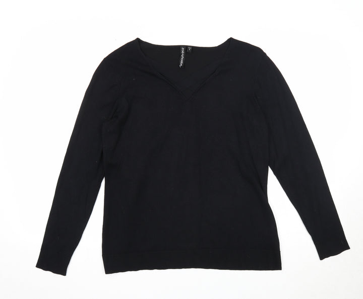 Zoe+Phoebe Womens Black V-Neck Viscose Pullover Jumper Size S