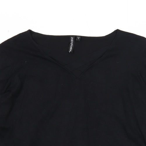 Zoe+Phoebe Womens Black V-Neck Viscose Pullover Jumper Size S