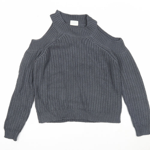 Noisy may Womens Grey Round Neck Acrylic Pullover Jumper Size S - Cold Shoulder