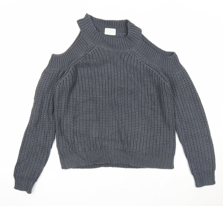 Noisy may Womens Grey Round Neck Acrylic Pullover Jumper Size S - Cold Shoulder