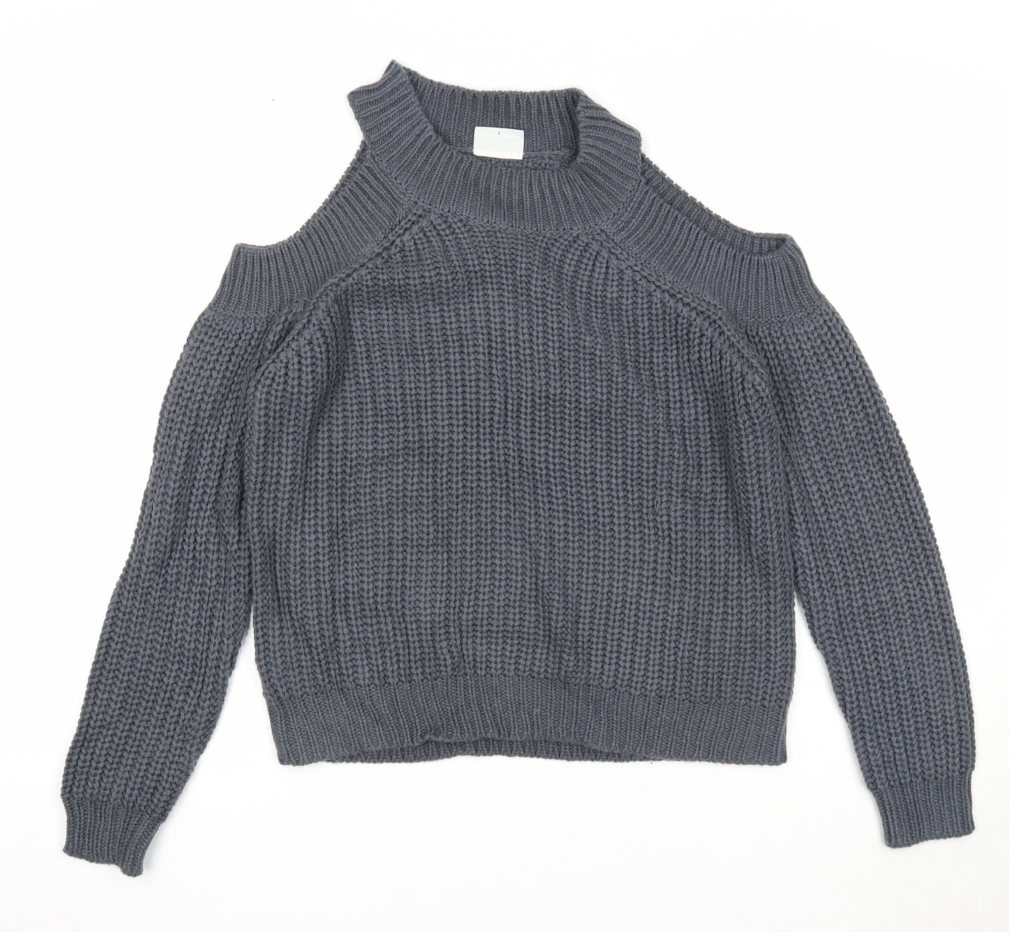 Noisy may Womens Grey Round Neck Acrylic Pullover Jumper Size S - Cold Shoulder