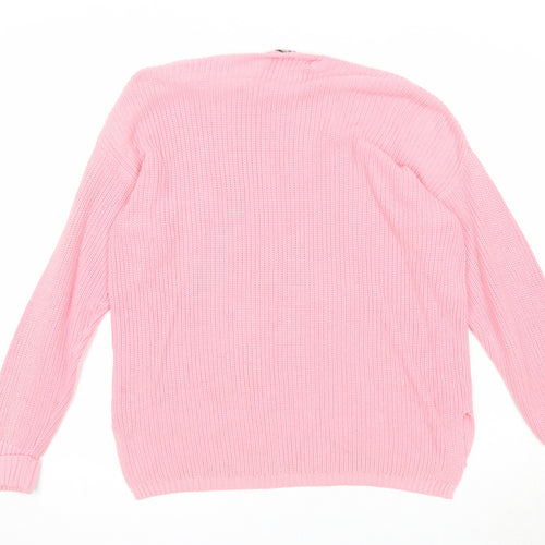 Marks and Spencer Womens Pink Round Neck Cotton Pullover Jumper Size M