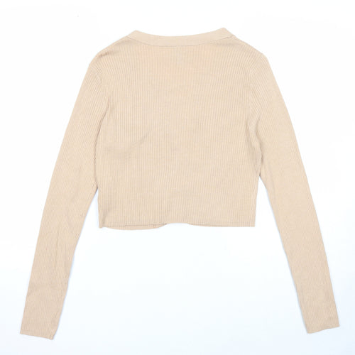 Divided by H&M Womens Beige V-Neck Viscose Cardigan Jumper Size M