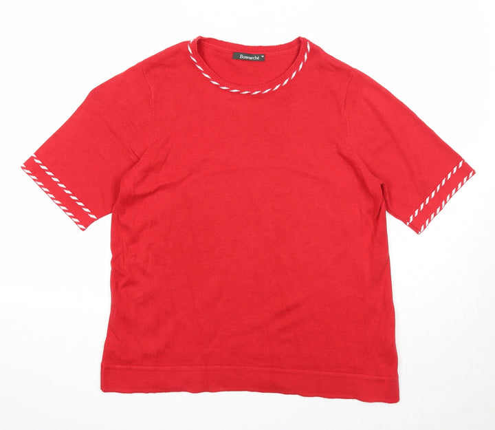 Bonmarché Womens Red Round Neck Cotton Pullover Jumper Size M