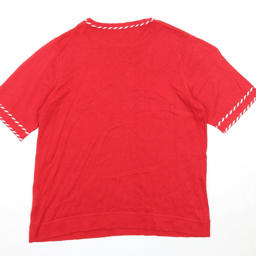 Bonmarché Womens Red Round Neck Cotton Pullover Jumper Size M