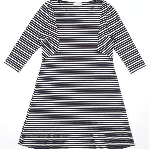 Per Una Womens Blue Striped Polyester Trapeze & Swing Size 12 Round Neck Pullover