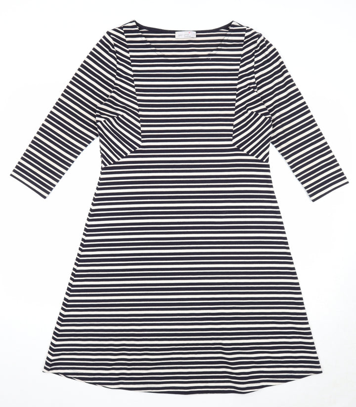Per Una Womens Blue Striped Polyester Trapeze & Swing Size 12 Round Neck Pullover