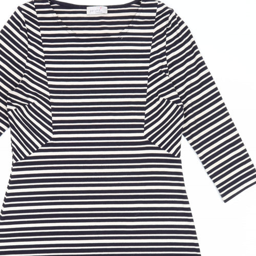 Per Una Womens Blue Striped Polyester Trapeze & Swing Size 12 Round Neck Pullover