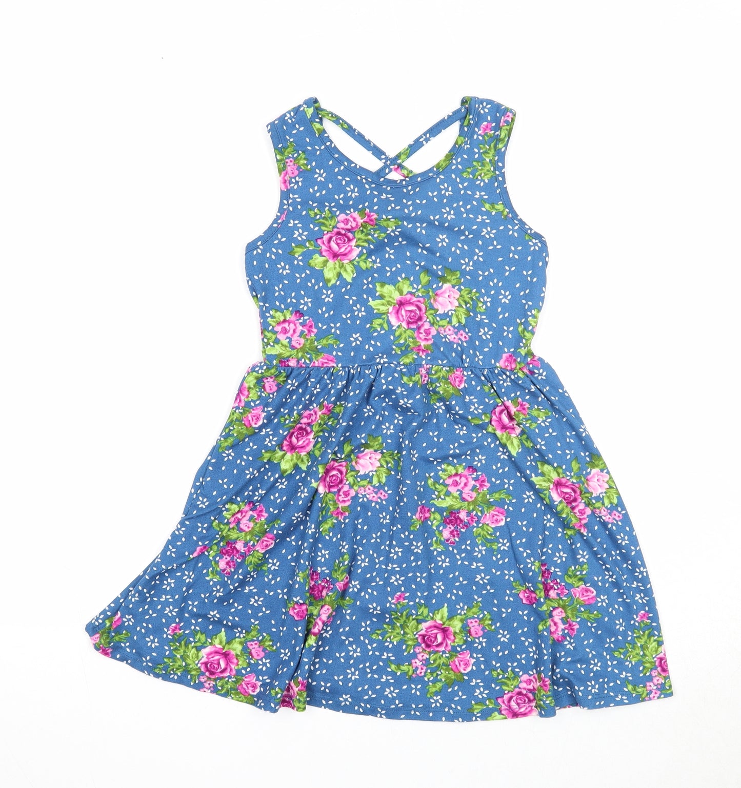 Paper Dolls Girls Blue Floral Polyester Fit & Flare Size 5 Years Round Neck Pullover