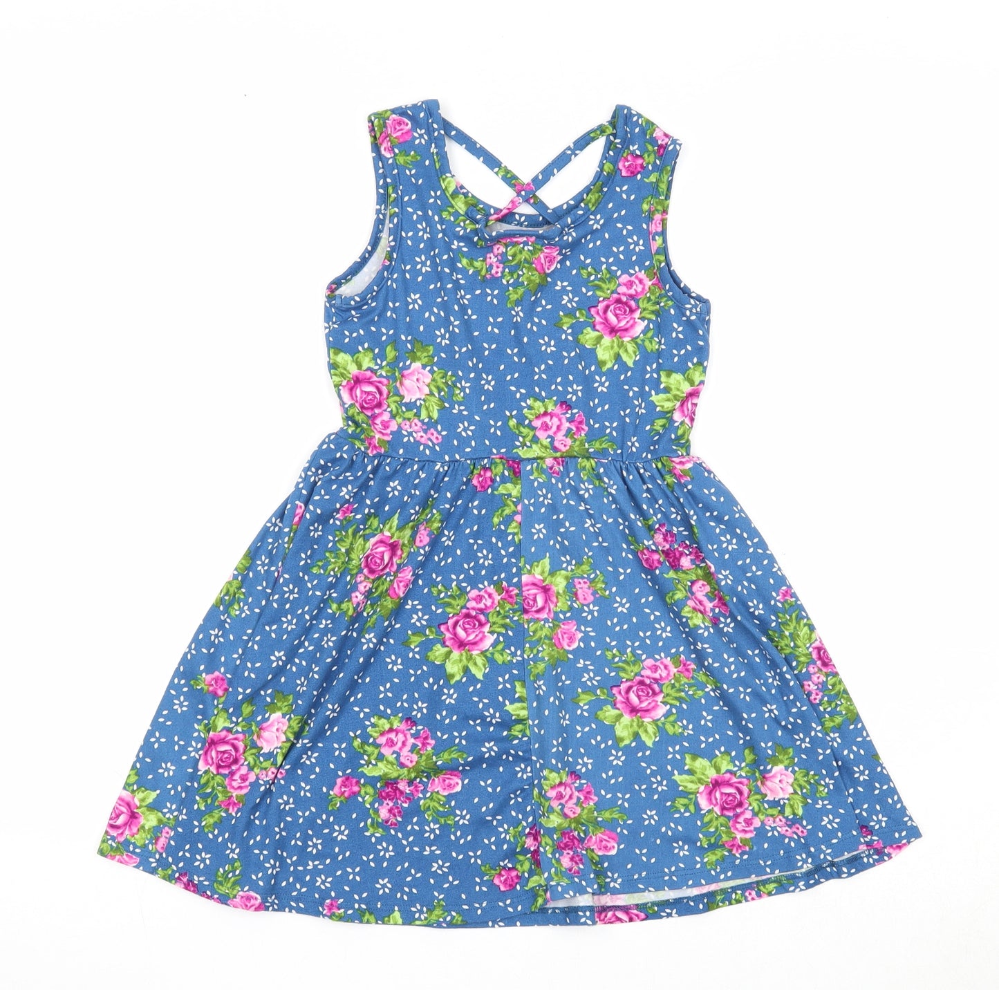 Paper Dolls Girls Blue Floral Polyester Fit & Flare Size 5 Years Round Neck Pullover