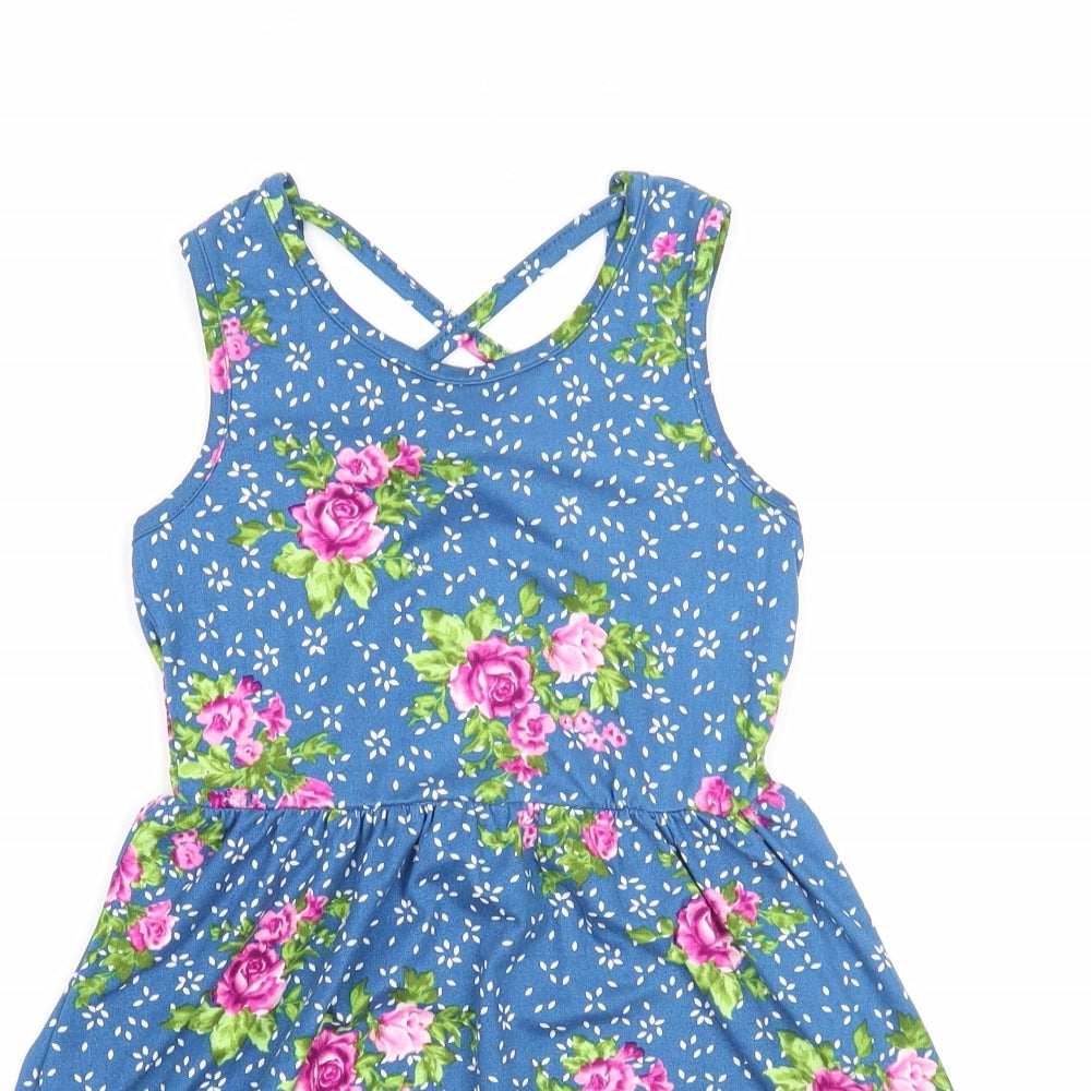 Paper Dolls Girls Blue Floral Polyester Fit & Flare Size 5 Years Round Neck Pullover