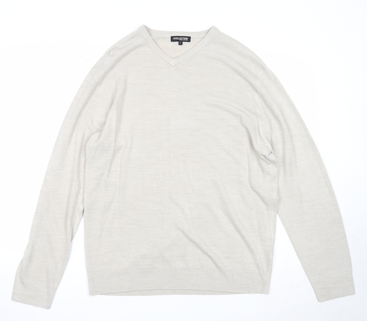 Debenhams Mens Grey V-Neck Acrylic Pullover Jumper Size L Long Sleeve